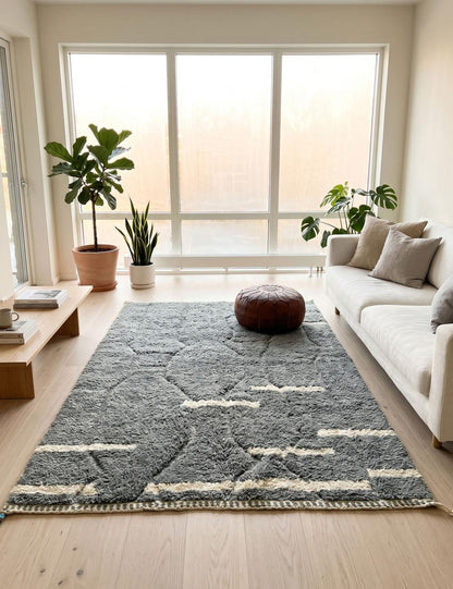 Gray Moroccan Rug Handmade Rug 8.9 x 5.9 ft / 270 x 180 cm
