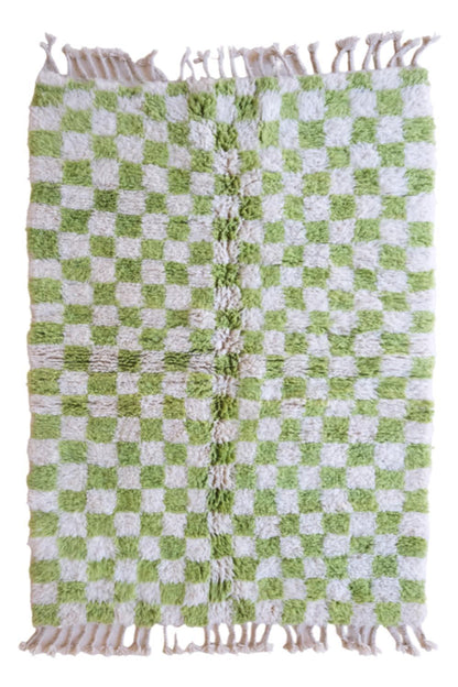 Green Checkered Moroccan Rug 5x8 feet / 244 x 153 cm - Surcoma