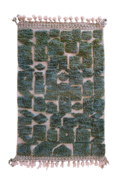 Green Moroccan Boujad Wool Rug 5.6 x 3.38 ft / 170 x 103 cm - Surcoma