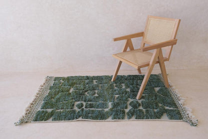 Green Moroccan Boujad Wool Rug 5.6 x 3.38 ft / 170 x 103 cm - Surcoma