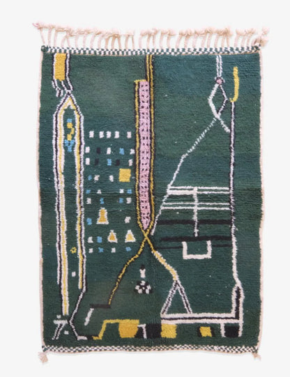 Green Moroccan Handknotted Wool Rug 5.8 x 4.1 ft / 176 x 126 cm - Surcoma