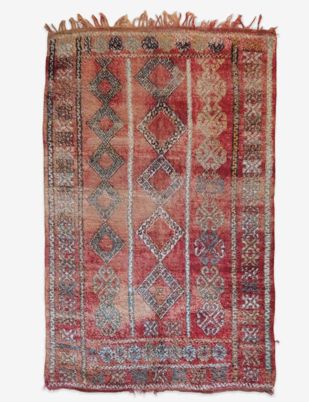 Zemmour Moroccan Rug – Handwoven Wool in Red with Diamond & Floral ...
