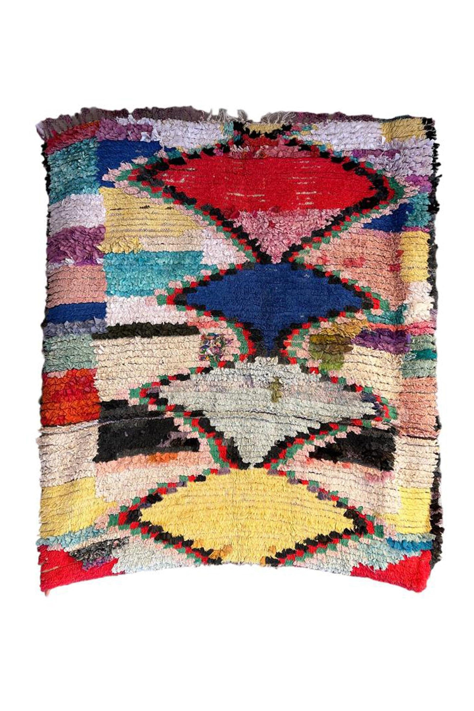 Moroccan Colorful Boucherouite Rug 5.1 x 4.4 ft / 154 x 137 cm - Surcoma