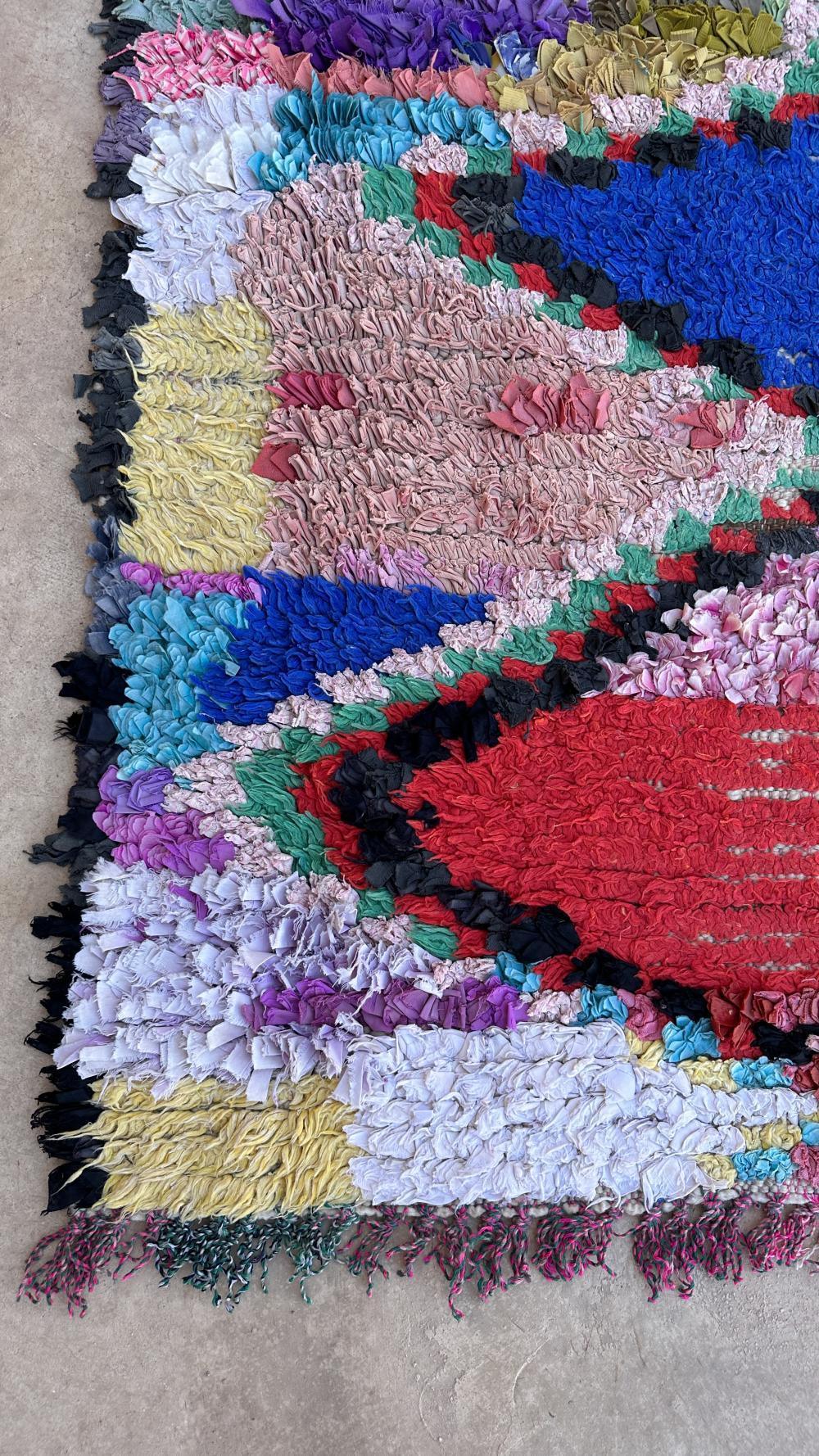 Moroccan Colorful Boucherouite Rug 5.1 x 4.4 ft / 154 x 137 cm - Surcoma