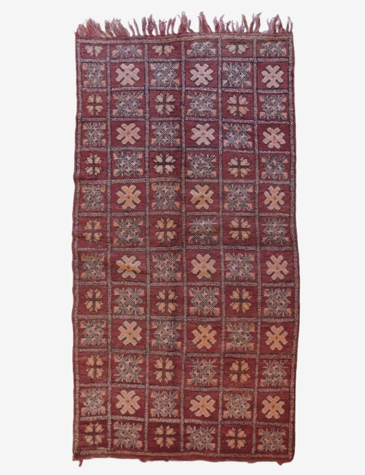 Red Moroccan Rug 6.9 x 3.5 ft / 211 x 108 cm