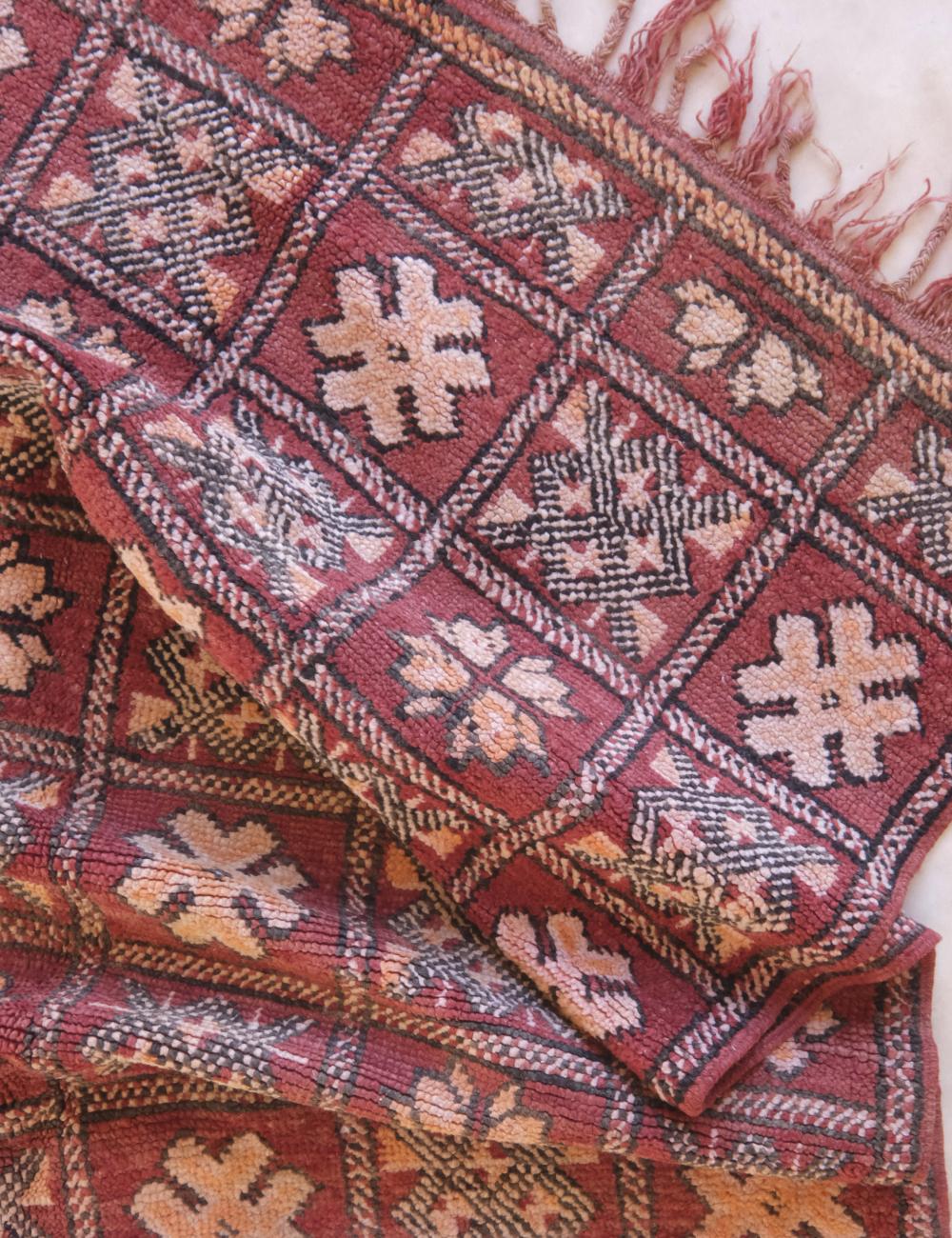 Red Moroccan Rug 6.9 x 3.5 ft / 211 x 108 cm