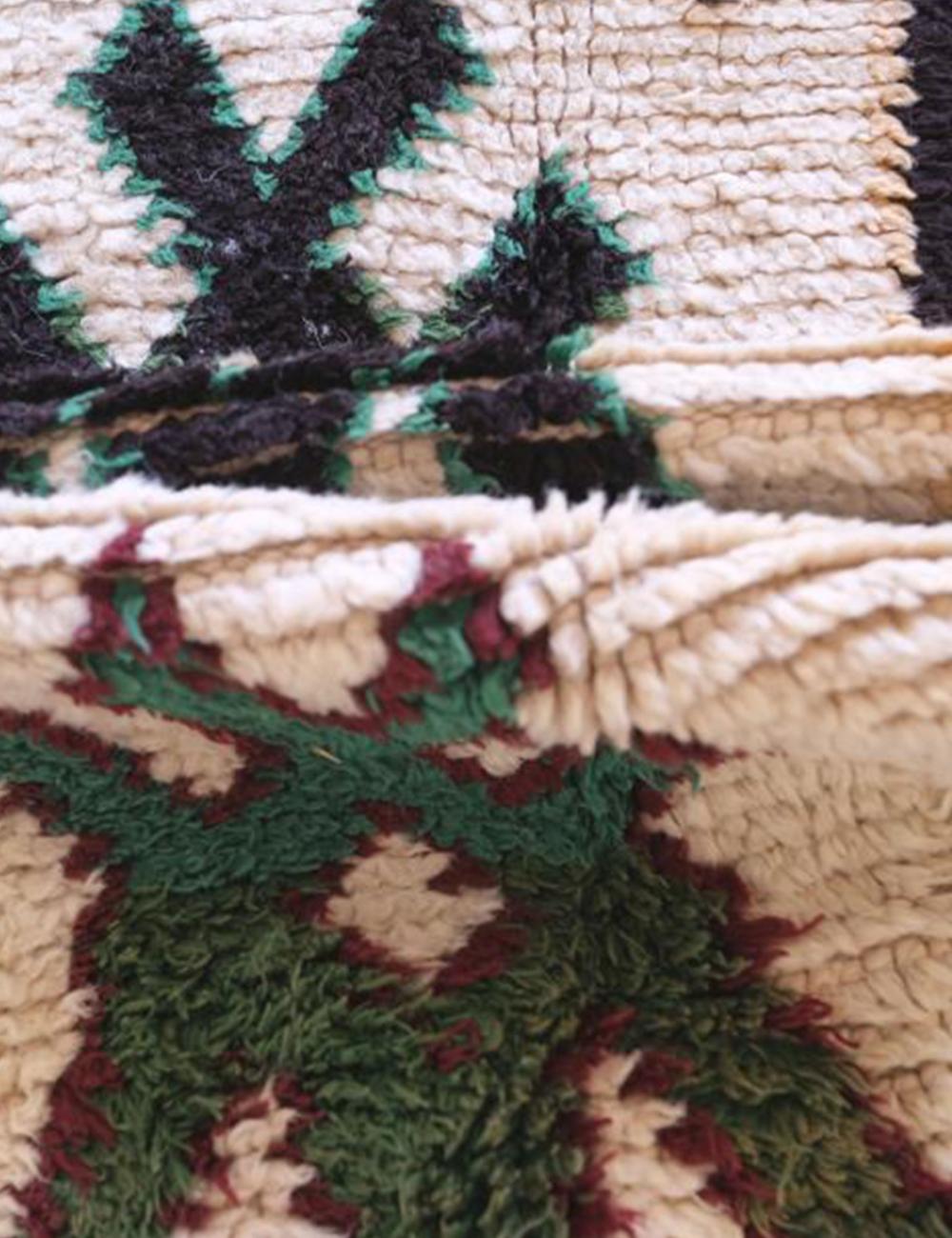 Close-up of a textured fabric with green and black patterns
