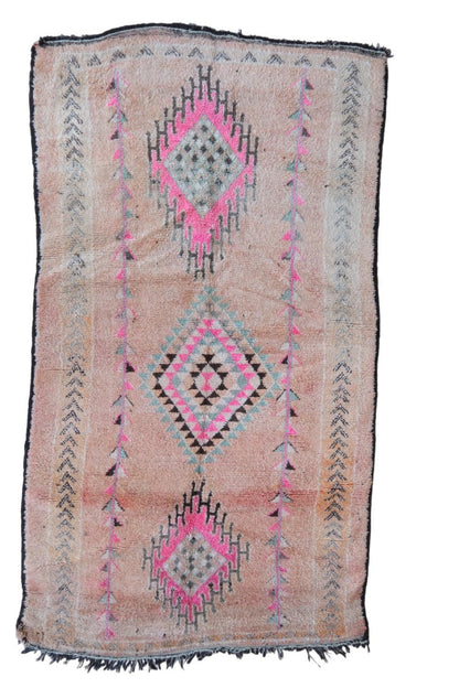 Authentic Pink Moroccan Wool Rug 9.5 x 5.4 ft / 290 x 165 cm - Surcoma