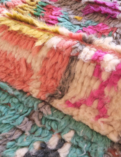 Handwoven Moroccan Berber Rug with Bold Multicolor Patchwork & Tribal Symbols 8.1 x 4.5 ft / 247 x 138 cm - Surcoma
