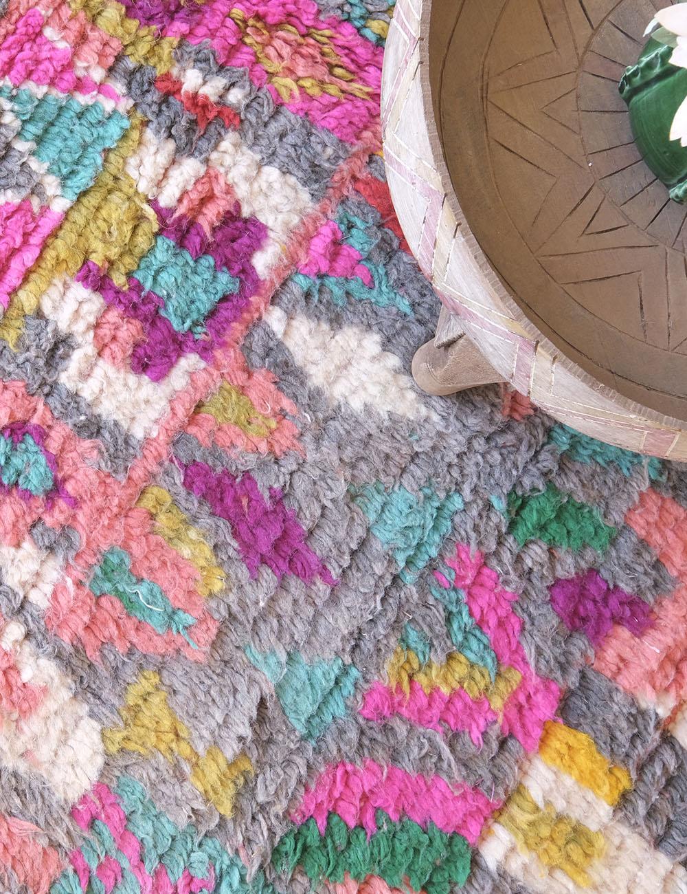 Handwoven Moroccan Berber Rug with Bold Multicolor Patchwork & Tribal Symbols 8.1 x 4.5 ft / 247 x 138 cm