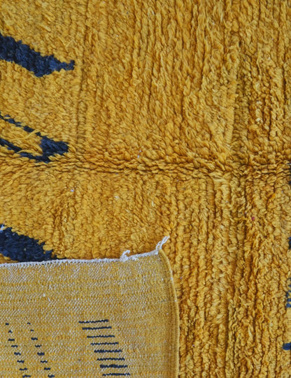 Handwoven Yellow Wool Carpet with Black Motifs 9.7 x 6.5 ft / 297 x 200 cm - Surcoma
