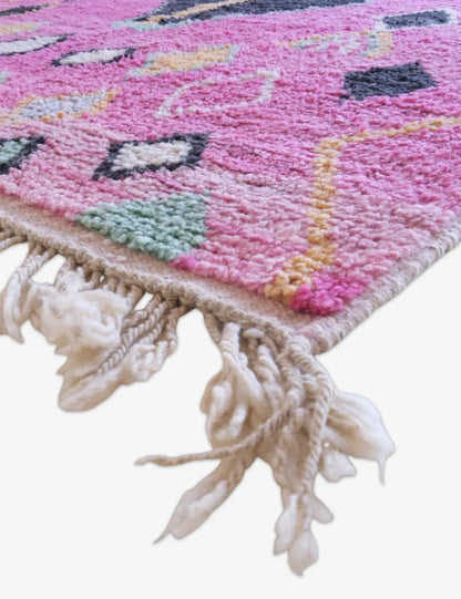 Boujad Moroccan Rug in Bold Pink with Geometric Tribal Motifs 9 x 5.5 ft / 274 x 170 cm - Surcoma