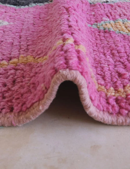 Boujad Moroccan Rug in Bold Pink with Geometric Tribal Motifs 9 x 5.5 ft / 274 x 170 cm - Surcoma