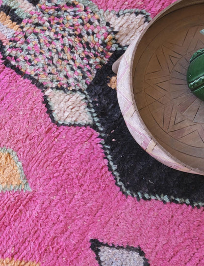 Boujad Moroccan Rug in Bold Pink with Geometric Tribal Motifs 9 x 5.5 ft / 274 x 170 cm - Surcoma