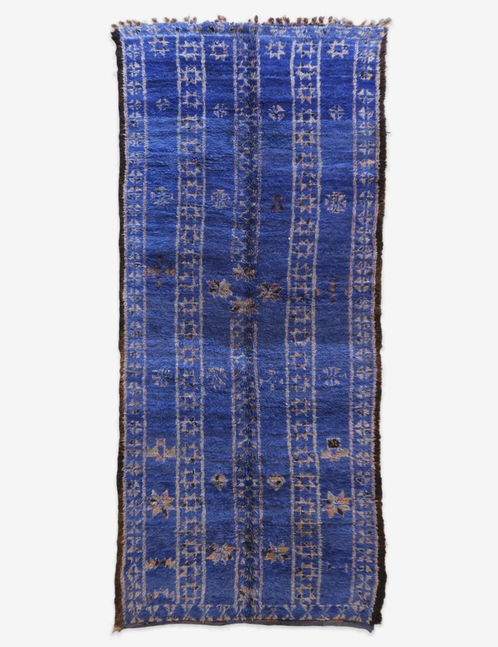 Indigo Blue Moroccan Wool Rug 14.4 x 6.1 ft / 440 x 186 cm