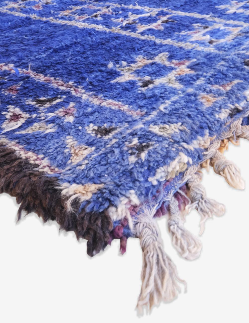 Indigo Blue Moroccan Wool Rug 14.4 x 6.1 ft / 440 x 186 cm