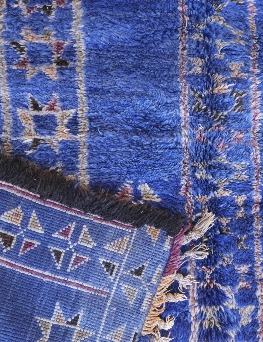 Indigo Blue Moroccan Wool Rug 14.4 x 6.1 ft / 440 x 186 cm