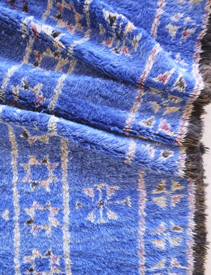 Indigo Blue Moroccan Wool Rug 14.4 x 6.1 ft / 440 x 186 cm