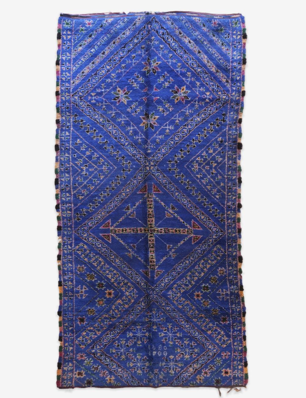 Masterpiece Indigo Blue Moroccan Rug 14.4 x 6.8 ft / 440 x 208 cm