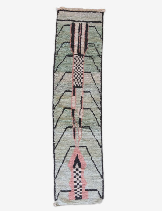Mint Green Moroccan Runner Rug 9.7 x 2.6 ft / 295 x 82 cm