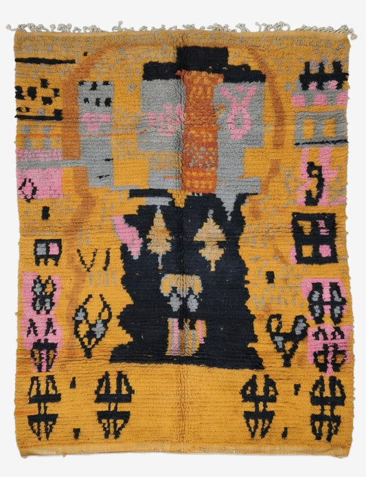 Handwoven Berber Wool Rug with Abstract Tribal Design 8.3 x 6.5 ft / 253 x 200 cm