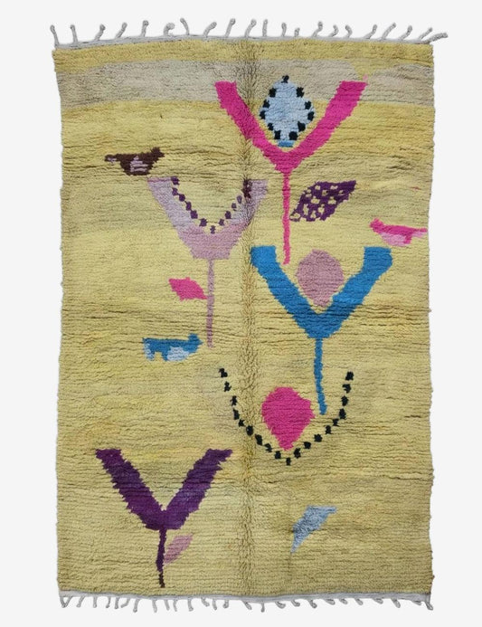 Yellow Floral Handwoven Berber Wool Rug 10 x 6.7 ft / 306 x 206 cm