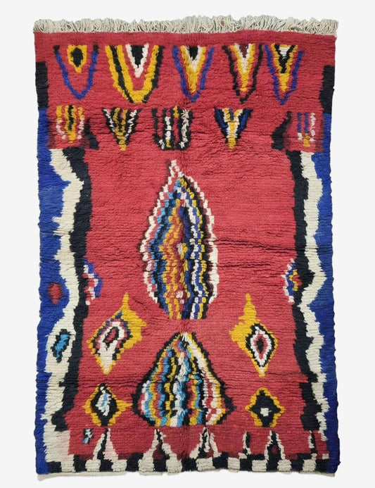 Berber Wool Rug with Tribal Flame Motifs 9.5 x 6.5 ft / 290 x 198 cm