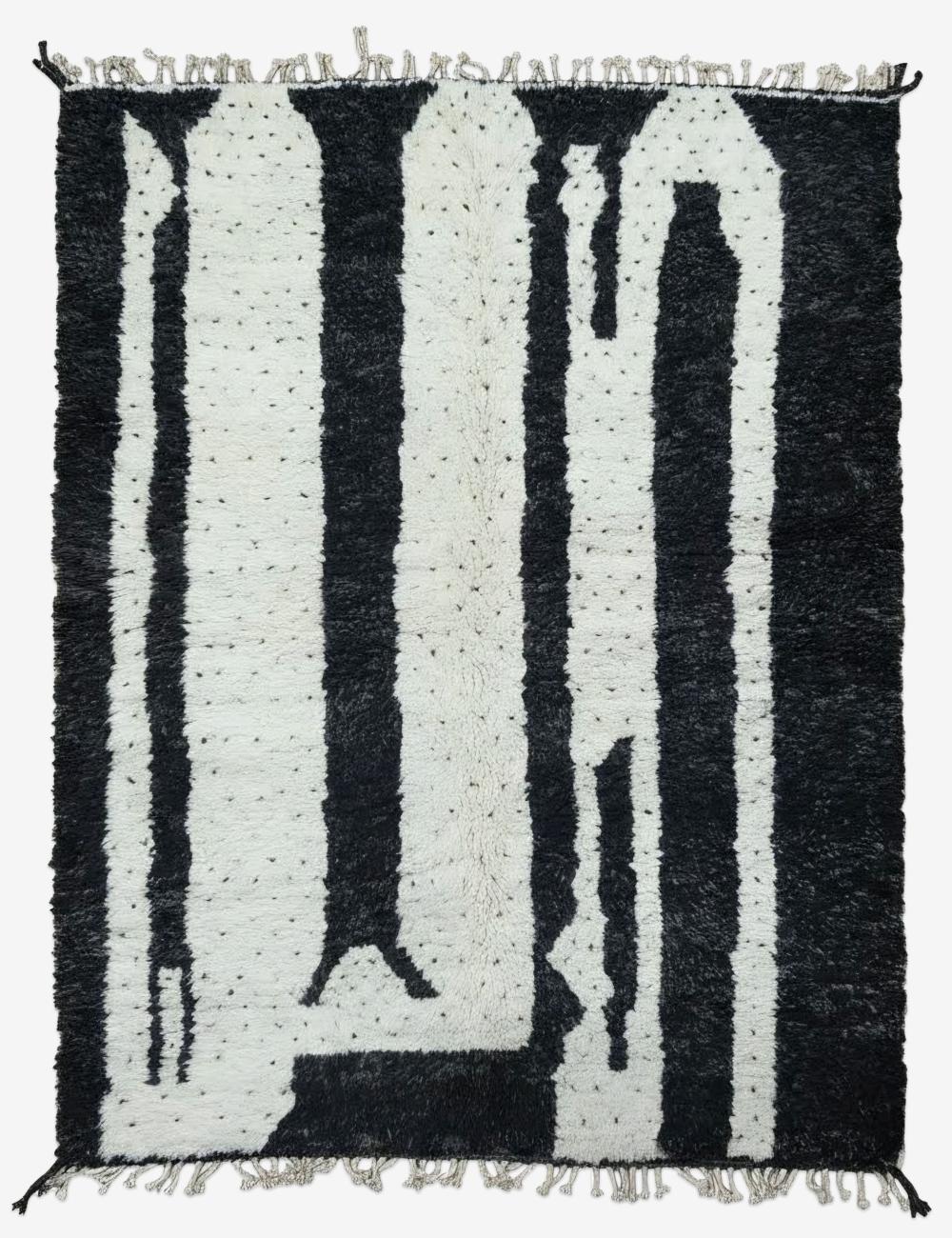 Black and Ivory Moroccan Rug 9.3 x 7.2 ft / 284 x 222 cm