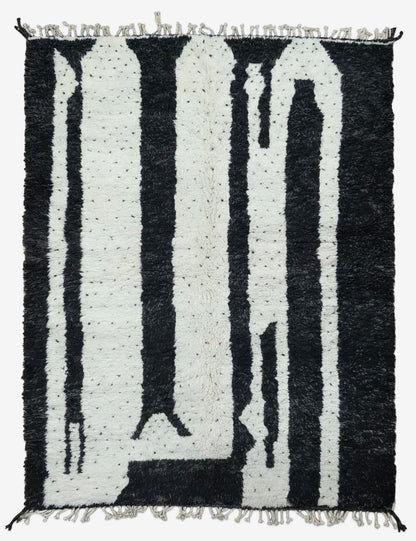 Black and Ivory Moroccan Rug 9.3 x 7.2 ft / 284 x 222 cm