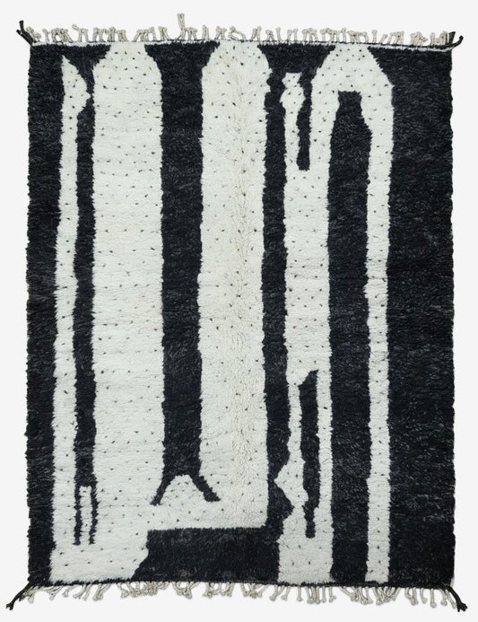 Black and Ivory Moroccan Rug 9.3 x 7.2 ft / 284 x 222 cm
