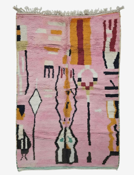 Pink Handwoven Berber Wool Rug 9.5 x 6.5 ft / 290 x 200 cm