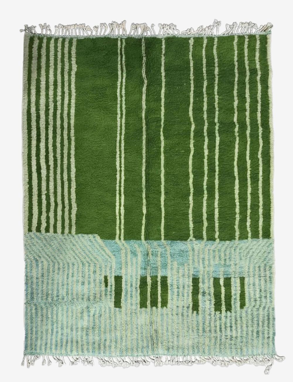 Green Moroccan Rug Handmade Striped Rug 10 x 8.4 ft / 304 x 258 cm