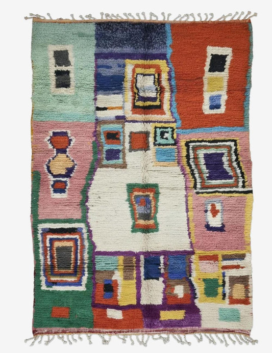 Moroccan Color-Block Patchwork Design Rug 9.4 x 5.9 ft / 285 x 180 cm