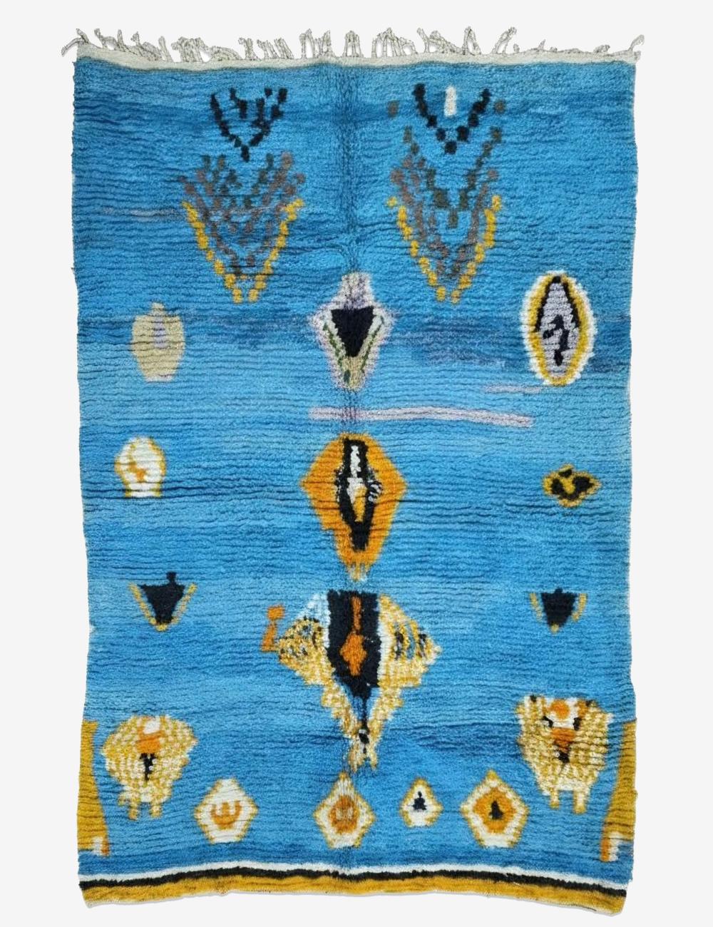 Blue Handwoven Berber Wool Rug 8.9 x 7.2 ft / 270 x 220 cm