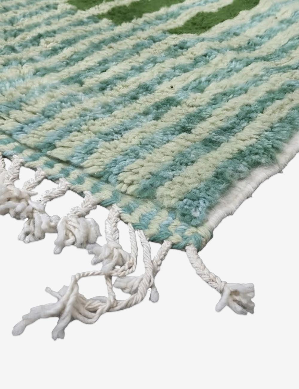 Green Moroccan Rug Handmade Striped Rug 10 x 8.4 ft / 304 x 258 cm