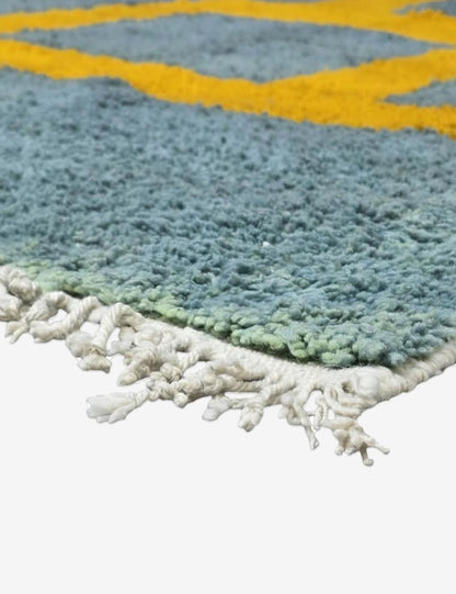 Blue and Ochre Yellow Moroccan Rug 8.1 x 6.4 ft / 247 x 197 cm