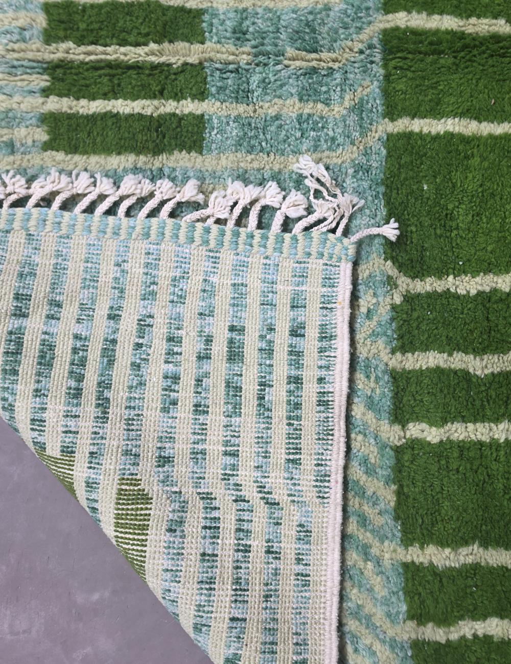 Green Moroccan Rug Handmade Striped Rug 10 x 8.4 ft / 304 x 258 cm