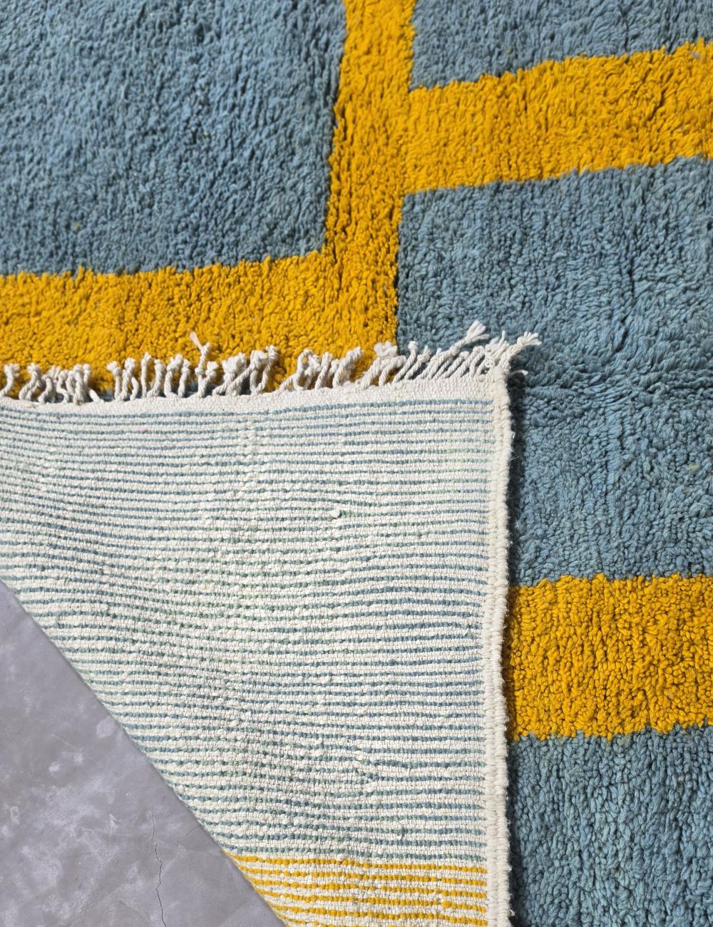 Blue and Ochre Yellow Moroccan Rug 8.1 x 6.4 ft / 247 x 197 cm