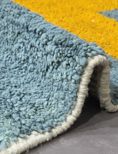 Blue and Ochre Yellow Moroccan Rug 8.1 x 6.4 ft / 247 x 197 cm