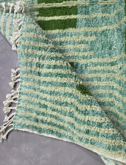 Green Moroccan Rug Handmade Striped Rug 10 x 8.4 ft / 304 x 258 cm
