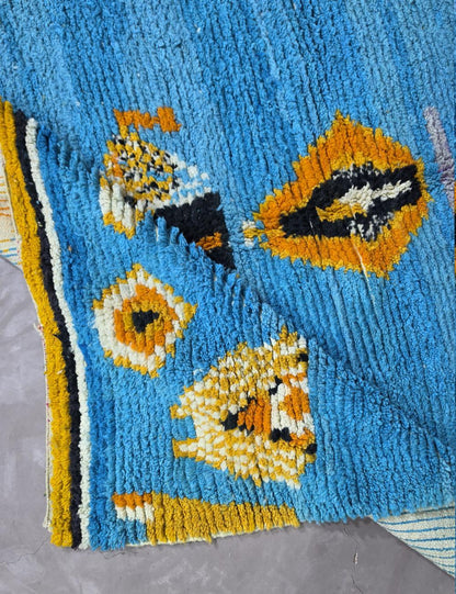 Blue Handwoven Berber Wool Rug 8.9 x 7.2 ft / 270 x 220 cm