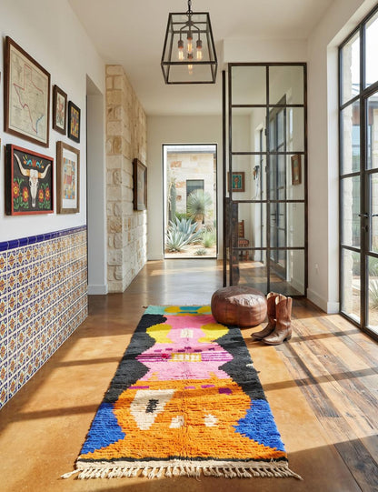 Bold Color-Blocked Design Rug 9.5 x 2.9 ft / 290 x 90 cm