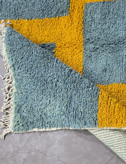 Blue and Ochre Yellow Moroccan Rug 8.1 x 6.4 ft / 247 x 197 cm
