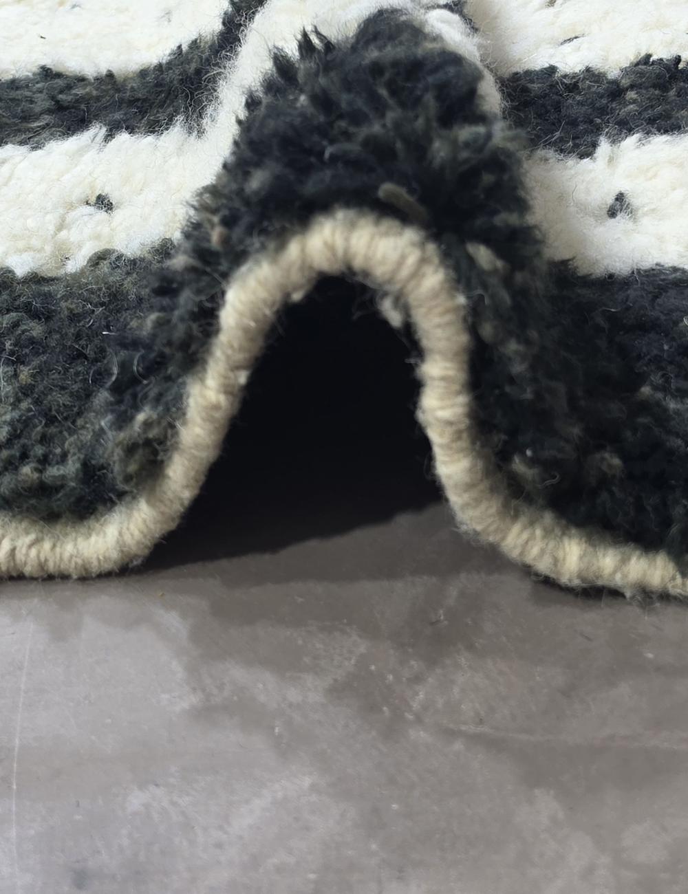 Black and Ivory Moroccan Rug 9.3 x 7.2 ft / 284 x 222 cm