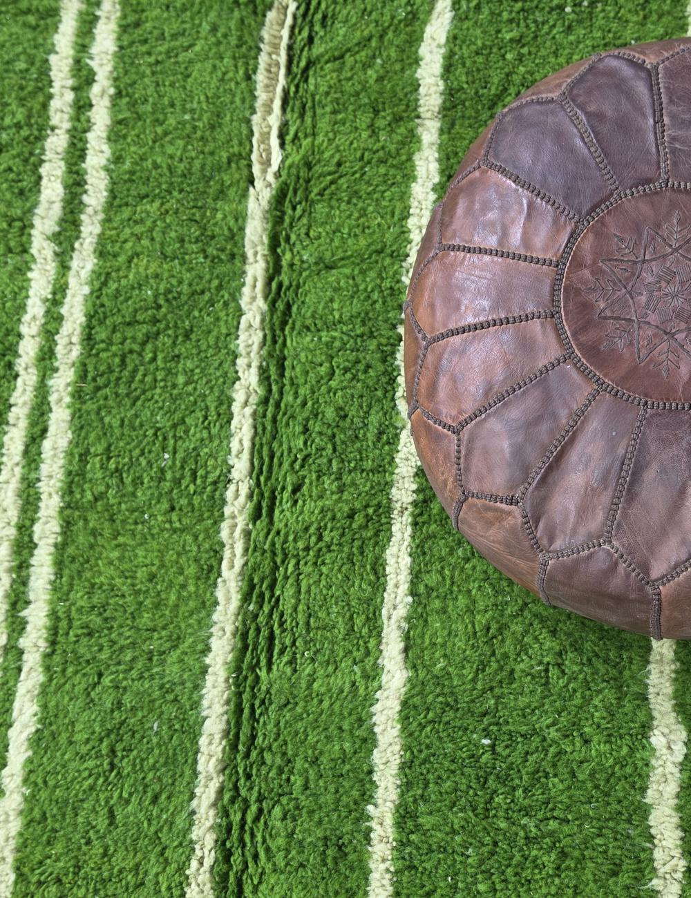 Green Moroccan Rug Handmade Striped Rug 10 x 8.4 ft / 304 x 258 cm
