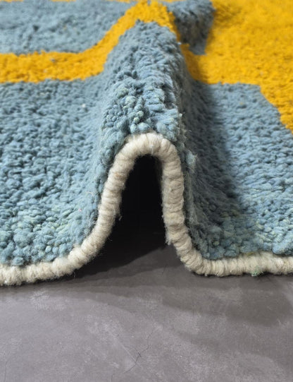Blue and Ochre Yellow Moroccan Rug 8.1 x 6.4 ft / 247 x 197 cm