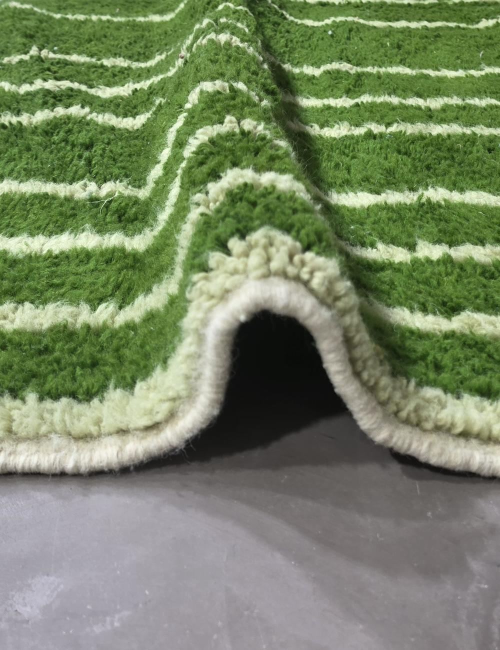 Green Moroccan Rug Handmade Striped Rug 10 x 8.4 ft / 304 x 258 cm