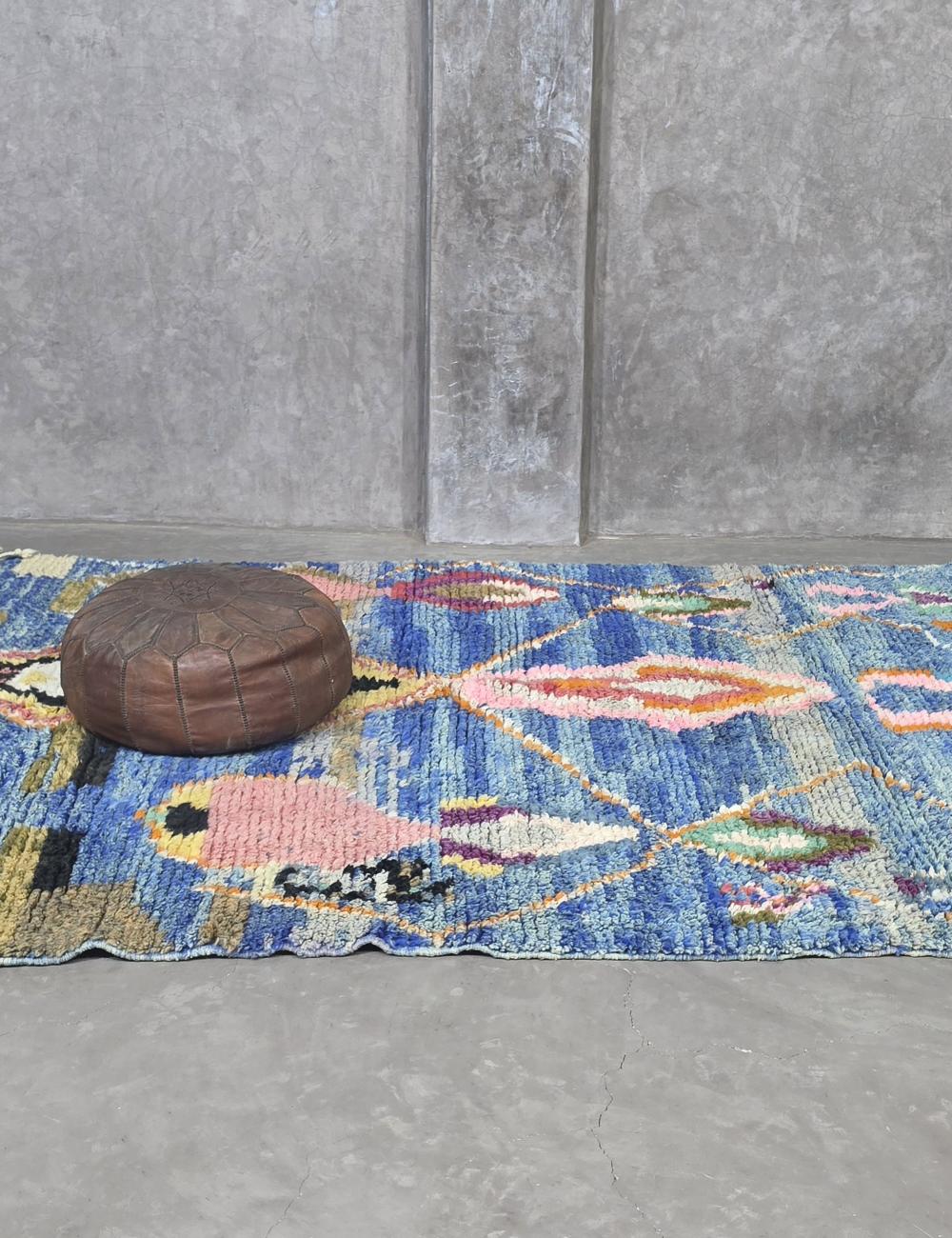 Custom Handwoven Berber Wool Rug with Blue Field and Pastel Medallions