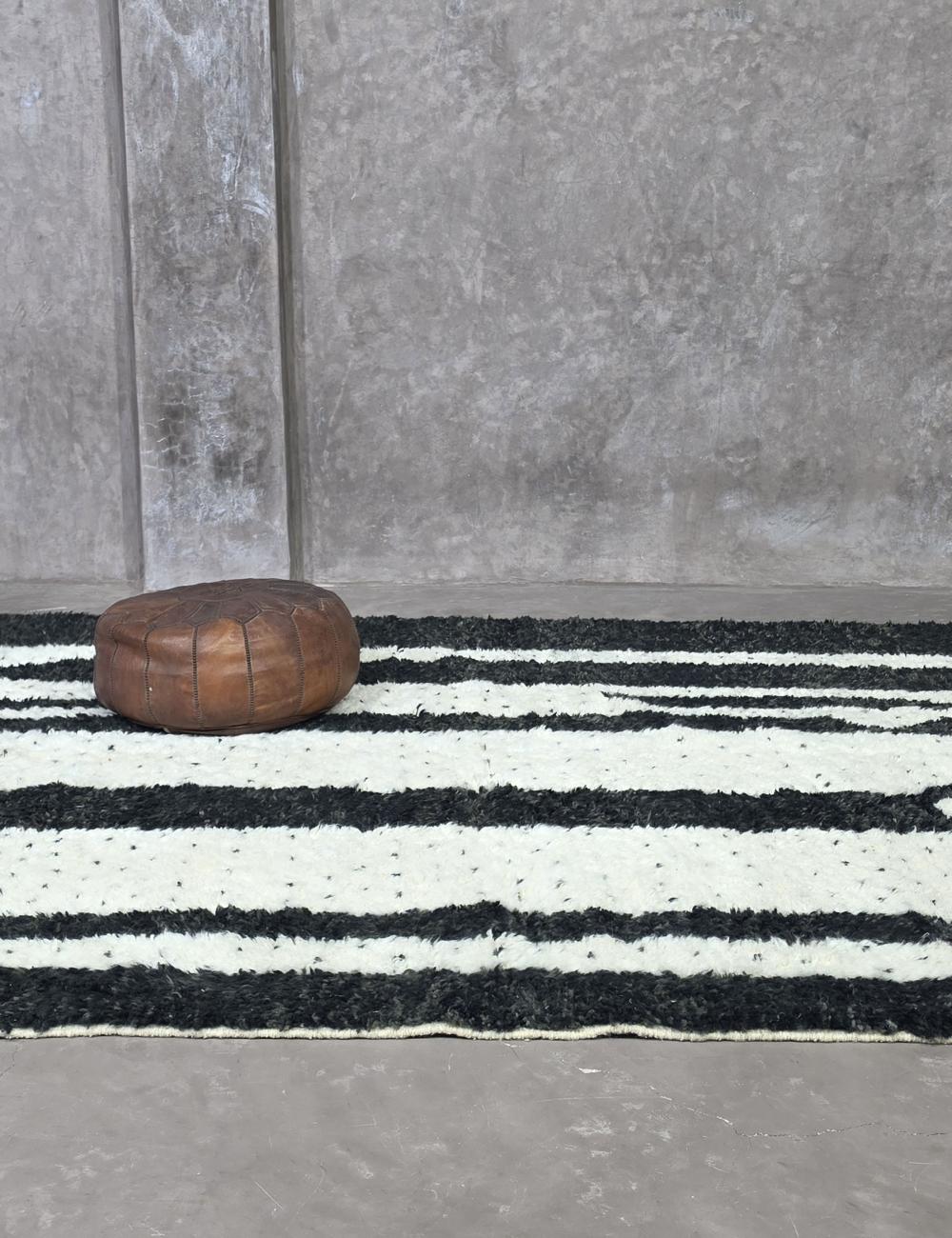 Black and Ivory Moroccan Rug 9.3 x 7.2 ft / 284 x 222 cm