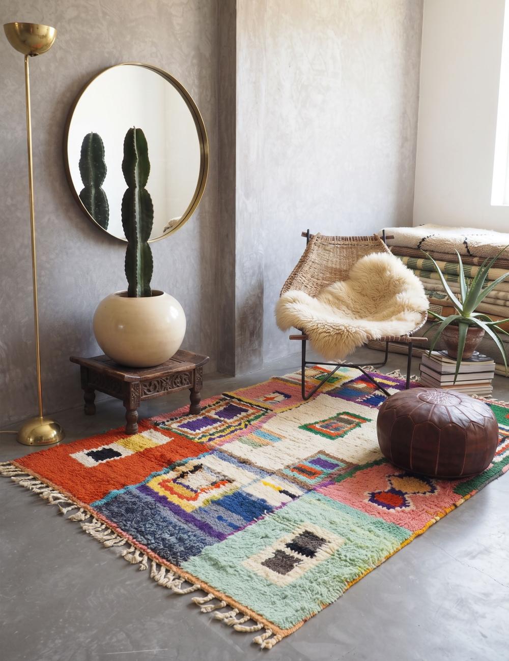 Moroccan Color-Block Patchwork Design Rug 9.4 x 5.9 ft / 285 x 180 cm